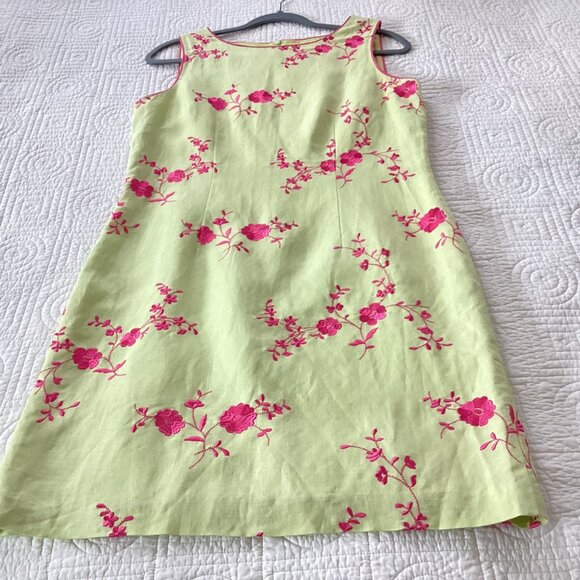 Coldwater Creek Sleeveless Floral Embroidered Dress Green & Pink Linen Blend Siz - Picture 10 of 12